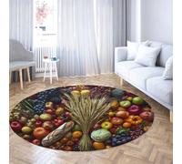 TOANGWALL 3D Harvest Food Round Rugs 130cm Wheat Baguette Circle Mat Easy Clean Non Slip Thin Machine Washable Floor Carpet for Home Kitchen Dinette