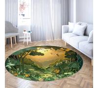 TOANGWALL 3d Origami Art Round Rug 60cm Fantasy Forest Washable Soft Low Pile Non Slip Indoor Circle Mat for Cabinet Bathroom Home Hallway Playroom