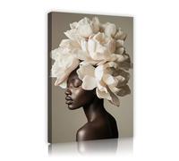 TOANGWALL Abstract Floral Elegance Canvas Wall Art African Woman Portrait Mural Modern Botanical Pictures Artwork Prints for Living Room Decor 40x60cm