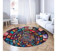 TOANGWALL Abstract Geometry Round Rugs 110cm Stained Glass Swirl Texture Washable Non-Slip Carpet for Classroom Toddler Nursery Room Decorative Mats