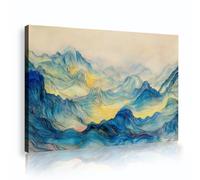 TOANGWALL Abstract Mountain Framed Canvas Wall Art Blue and Yellow Landscape Poster Painting Print Elegant Artwork for Living Room Bedroom Dining Room Decor 50x75cm