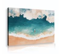 TOANGWALL Aerial Beach Surfboard Poster Prints Top View Ocean Wave Canvas Wall Art Abstract Sea Sand Coast Landscape Picture Framed Artwork for Bathroom Dining Room Hallway Decor 80x120cm