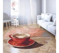 TOANGWALL Artistic Coffee Cup Round Rugs 100cm Steam Foam Circle Mat Thin Non Slip Machine Washable Easy Clean Floor Carpet for Kitchen Dining Room