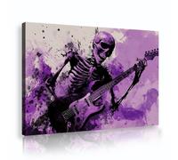 TOANGWALL Artistic Skeleton Wall Art Canvas Prints Purple Electric Guitar Music Graffiti for Studio Apartment Framed Picture Modern Poster Mural Decor 60x90cm