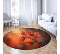 TOANGWALL Autumn Red Maple Leaves Round Area Rug for Study Room 80cm Fall Nature Branch Circular Rugs Machine Washable Non Slip Low Pile Thin Carpet for Classroom Library Study Room Decor Red Orange
