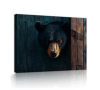 TOANGWALL Black Bear Rustic Canvas Wall Art Nature Mural Wildlife Pictures Artwork Prints Cabin Posters Painting for Living Room Study Room Decor 90x110cm