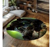 TOANGWALL Black Leopard Green Eyes Round Rugs for Nursery 100cm Jungle Theme Machine Washable Non Slip Floor Circle Carpet for Laundry Room Dining Room
