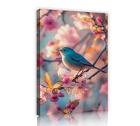 TOANGWALL Blue Bird Cherry Blossom Poster Prints Soft Pink Tree Branch Canvas Wall Art Cute Spring Animal Nature Picture Painting for Living Room Bedroom Studio Decor 60x90cm