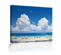 TOANGWALL Blue Sea Framed Canvas Wall Art White Clouds Tropical Scenic Picture Coastal Island Poster Summer Vacation Print Mural for Bedroom Decor 40x50cm