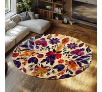 TOANGWALL Boho Round Rugs 110cm Colorful Floral Botanical Pattern Stain Resistant Washable Non Slip Thin Low Pile Circle Carpet for Living Room Bedroom