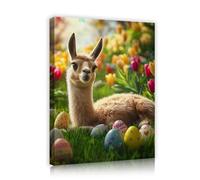 TOANGWALL Boho Style Llama with Easter Eggs Canvas Framed Wall Art Vibrant Floral Holiday Mural Painting for Family Room and Kids Room Decoration 40x50cm