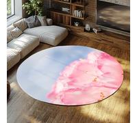 TOANGWALL Botanical Round Rug 150cm Pink Flowers Close-Up Pattern Washable Non Slip Low Pile Foldable Non Shedding Throw Circle Carpet for Bedroom Deck Patio