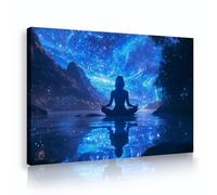 TOANGWALL Calm Zen Wall Art Canvas Prints Galaxy Stars Meditation Silhouette Pictures for Spa Wellness Center Framed Blue Nature Poster Mural Decor 40x60cm