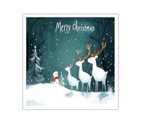 TOANGWALL Christmas Reindeer Snow Scene Canvas Wall Art Winter Forest Pictures Mural Painting Prints Festive Poster Painting for Living Room Decor 80x80cm Frameless