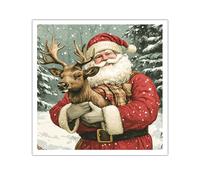 TOANGWALL Christmas Santa Reindeer Canvas Wall Art Rustic Mural Winter Forest Pictures Artwork Prints Posters Painting for Kitchen Home Decor 90x90cm Frameless