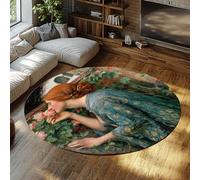 TOANGWALL Classic Style Round Rug 100cm the Soul of the Rose Print Washable Soft Low Pile Non Slip Indoor Circle Mat for Cabinet Home Hallway Playroom