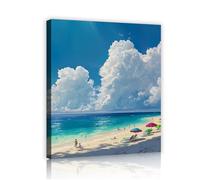 TOANGWALL Coastal Framed Ocean Canvas Wall Art White Clouds Tropical Scenic Picture Blue Island Poster Summer Vacation Relaxing Print Mural for Entryway Decor 90x110cm