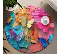 TOANGWALL Colorful Graffiti Art Round Rugs for Nursery Elegant Butterfly Machine Washable Circle Carpet for Laundry Room Dining Room Floor Non-Slip 120cm