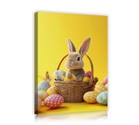 TOANGWALL Contemporary Style Bright Rabbit in Basket Canvas Framed Print Wall Art Vibrant Animal Boho Aesthetic Mural for Laundry Room Kitchen Decor 65x80cm