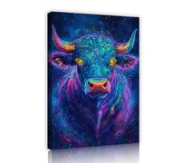 TOANGWALL Cow Wall Art Galaxy Space Background Canvas Print Multi Color Animal Modern Mural Framed Poster Painting Artistic for Home Studio Decor 60x90cm