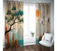 TOANGWALL Custom Blackout Curtains for Living Room Bedroom Beautiful Landscape Painting of Red Crowned Cranes Classroom Window Drapes 2 Panels W46xL72in