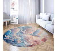 TOANGWALL Dreamy Round Rugs 110cm Flying White Dove Pastel Sky Patterned Soft Non Slip Washable Low Pile Circular Carpet for Living Room Bedroom Throw Mat
