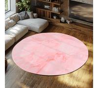 TOANGWALL Elegant Round Rugs 200cm Pink Marble Texture Fluid Art Pattern Foldable Thin Stain Resistant Non Slip Washable Circular Carpet for Girls Room