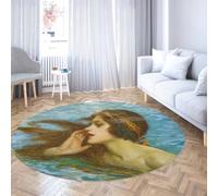 TOANGWALL Elegant Style Washable Round Rug 200cm a Little Sea Maiden Non Slip Low Pile Indoor Floor Circle Carpet for Living Room Dining Room Bedroom