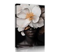 TOANGWALL Elegant White Bloom Canvas Wall Art Nordic Minimalist Flower Mural Large Woman Portrait Artwork Prints Painting for Living Room Decor 70x100cm