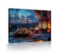 TOANGWALL Evening Scene Canvas Wall Art Golden Moon Fruits Lantern Religion Silhouettes Cozy Ramadan Mural Poster Painting Prints for Apartment Decor 50x60cm