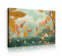 TOANGWALL Fresh Garden Canvas Painting Framed Autumn Leaf Scenery Large Stretched Decoration for Living Room Interior Modern Floral Wall Art Decor 70x100cm