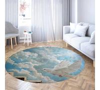 TOANGWALL Futuristic Style Round Rugs 110cm White Pigeons in the Blue Sky Machine Washable Circle Carpet for Laundry Room Dining Room Floor Non Slip
