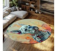 TOANGWALL Graffiti Round Rug 170cm French Bulldog Pattern Washable Hallway Non Slip Low Pile Foldable Non Shedding Circle Carpet for Bedroom Deck Patio