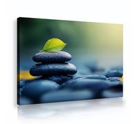 TOANGWALL Green Leaf Canvas Wall Art Prints Stacked Stones Picture for Dining Room Hallway Framed Nature Scenery Poster Mural Home Decoration Natural 70x100cm