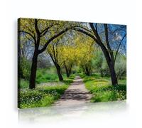 TOANGWALL Green Tree Canopy Forest Path Poster Prints Yellow Wildflower Meadow Canvas Wall Art Summer Woods Nature Picture Framed Artwork for Living Room Bedroom Studio 30x45cm
