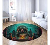 TOANGWALL Horror Grotesque Themes Round Rug 130cm Dark Skeleton Castle Non-Slip Washable Carpet for Living Room Bedroom Porch Dorm Decor Floor Mat