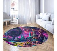 TOANGWALL Illusion Style Round Rug 90cm Horror and Weird Colorful Castle Non Slip Low Pile Indoor Floor Circle Carpet for Kitchen Bedroom Living Room