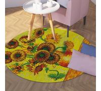 TOANGWALL Impressionism Round Rug Fifteen Sunflowers in a Vase Non-Slip Washable Carpet for Living Room Bedroom Porch Dorm Yellow Decor Floor Mat 90cm