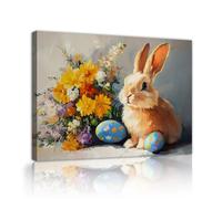 TOANGWALL Impressionist Style Rabbit with Yellow Flowers Canvas Framed Print Wall Art Vibrant Nature Mural for Cafe and Dining Room Interior Decor 50x60cm