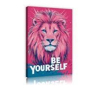 TOANGWALL Inspirational Lion Canvas Wall Art Motivational Poster Pink Animal Mural Artwork Prints for Living Room Home Bedroom Office Decor 70x100cm