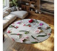 TOANGWALL Inspirational Round Rugs 100cm Floral Marble Pattern Washable Non Slip Soft Low-Pile Throw Circle Carpet for Living Room Dining Room Guest Room