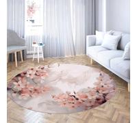 TOANGWALL Japanese Style Round Rug 70cm Pink Cherry Blossom Pattern Non Slip Nursery Indoor Washable Lightweight Circle Carpet for Mudroom Apartment Home