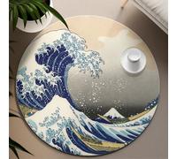 TOANGWALL Japanese Ukiyoe Non-Slip Round Rug 160cm the Wave Off Kanagawa Indoor Washable LowPile Circular Carpet for Living Room Kitchen Bedroom