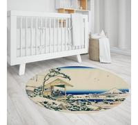 TOANGWALL Japanese Ukiyoe Style Round Rugs 60cm a Tea House At Koishikawa Non-Slip Washable Low Pile Circular Carpet for Home Office Entrance