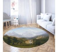 TOANGWALL Landscape Round Rugs 200cm The Rocky Mountains Lander's Peak Print Washable Non-slip Low-Pile Throw Circle Carpet for Dining Room Guest Room