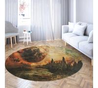 TOANGWALL Large Round Rugs 100cm Future City Print Stain Resistant Machine Washable Non Slip Thin Foldable Low Pile Circle Carpet for Living Room Bedroom
