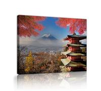 TOANGWALL Large Size Japanese Wall Art Mount Fuji Chureito Pagoda Red Maple Leaf Landscape Canvas Print Ready To Hang for Living Room Decor 90x108cm Innerframe