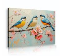 TOANGWALL Lovely Birds on Tree Branch Framed Canvas Artwork Soft Cherry Blossoms Cute Animal Nature Picture Gallery Wrapped Printed Poster for Dining Room Kitchen Decor 30x45cm