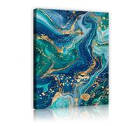 TOANGWALL Luxury Teal Navy Blue Liquid Marble Framed Canvas Wall Art Modern Abstract Ocean Wave Artwork Printed Poster Ready to Hang for Living Room Bedroom Decor 50x75cm