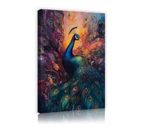 TOANGWALL Majestic Peacock Canvas Wall Art Nature Vibrant Colorful Mural Artwork Prints Posters Painting for Living Room Bedroom Home Office Decor 75x115cm